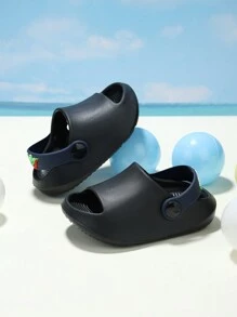 1 Pair Baby Breathable Simple & Cute Dinosaur Theme Anti-Slip Hollow Sandals, Beach Shoes - Black - View 2