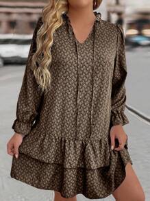 Calvaya Plus Size Women's Printed Ruffled Hem Dress - Multicolor - View 3