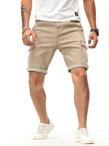 Manfinity Homme Men's Cargo Pocket Casual Loose Bermuda Denim Shorts