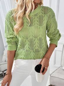 SHEIN LUNE Suéter holgado de mujer de manga larga, verde, con perforaciones