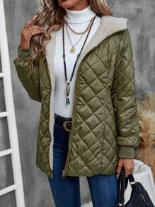 EMERY ROSE Áo khoác chần bông dài tay có mũ trùm đầu thường ngày cho nữ, mùa đông - xanh quân đội - Xem 5