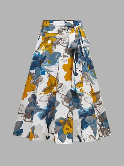 Breezaya Floral Print Elastic Waist Casual Skirt, Summer