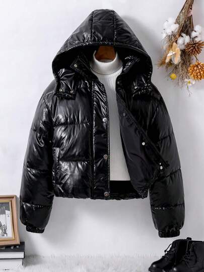 Teenager-Mädchen schwarze kurze Jacke mit hoher Taille, weich, geeignet für tägliche Lässig