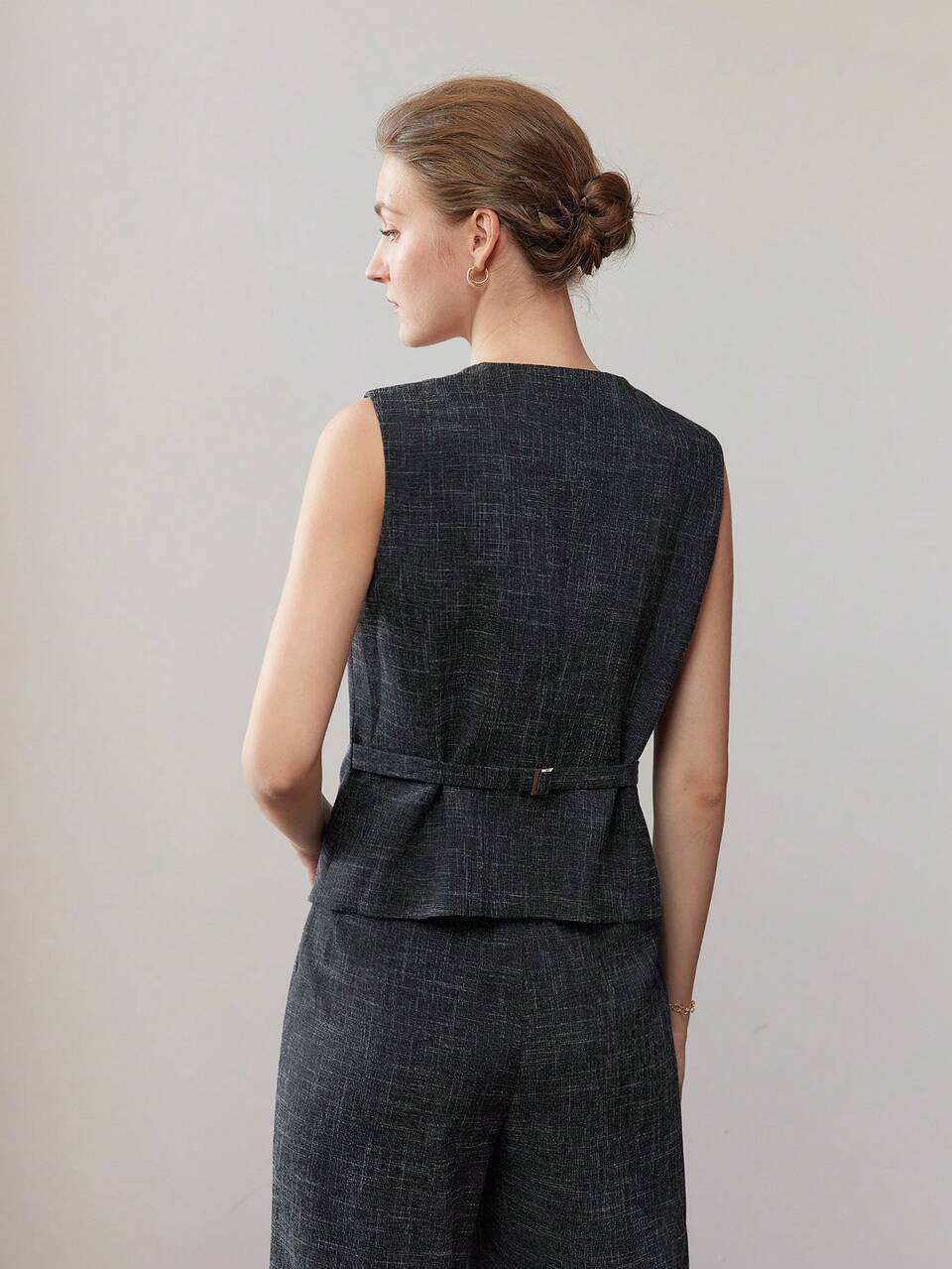 LINEN LOOK BUCKLE BACK SINGLE BREASTED PLACKET WAISTCOAT