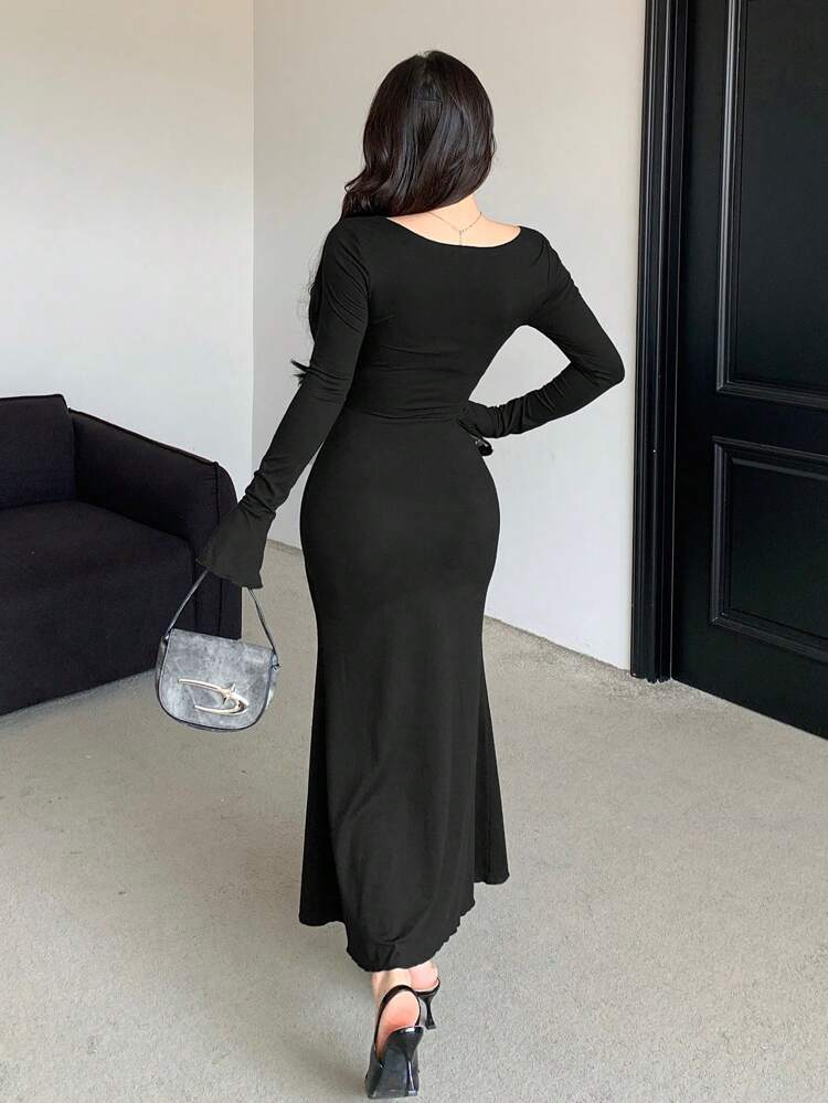 Women's Solid Color Bodycon Dress, New Autumn Design Elegant,Milkmaid Dress,Fall Women Clothes Long Sleeve Dress