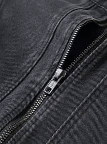 Manfinity Streetrush Chaqueta vaquera casual de manga larga con media cartera con cremallera de unicolor para hombres primavera y otoño