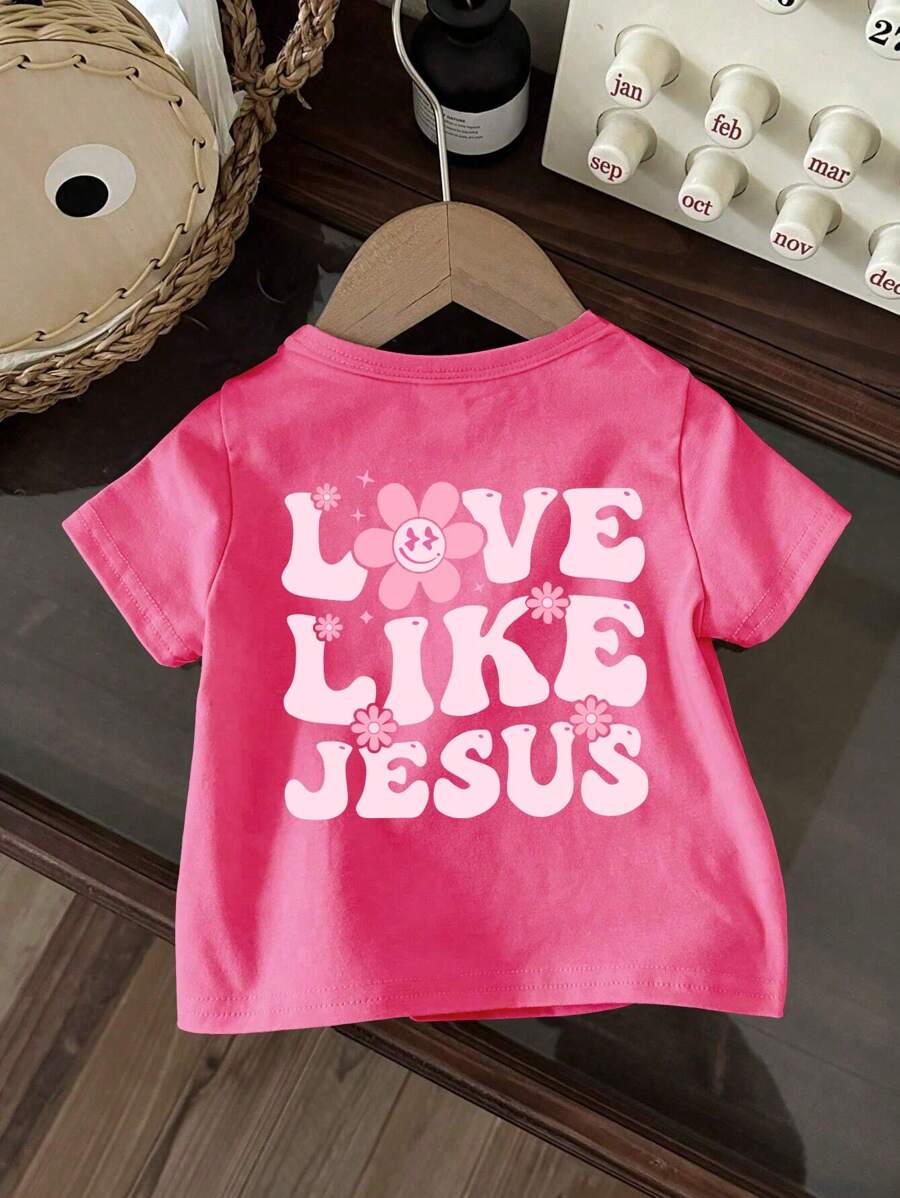 Baby Girl Tops Casual Daily Versatile Simple Sports Fun Pattern Print Tops Suitable For In Spring And Summer - Hot Pink - View 1