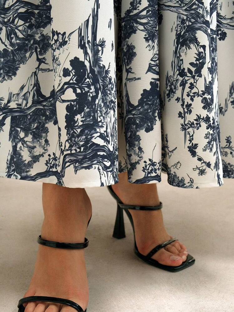 Falda larga elegante de línea A con estampado de árboles para mujeres