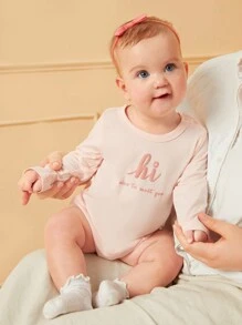 SHEIN Bộ đồ liền thân thường ngày in bong bóng màu hồng cho bé gái sơ sinh, Xuân/Hè - Nhiều màu - Xem 1