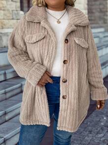 SHEIN LUNE Áo khoác nỉ dài tay màu trơn cỡ lớn cho nữ, mùa thu/đông - Nhiều màu - Xem 4