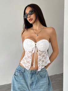 SHEIN Unity Vacation Style Spaghetti Strap Sleeveless Crop Top For Women - White - View 6