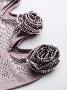 SHEIN Unity Women's Slim Fit Sequined 3D Flower Design Fashionable Hollow Skirt - Dusty Pink - View 4