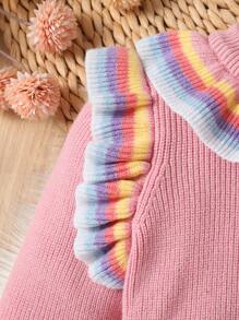 Baby Girls Sweater & Skirt 2-Piece Set - Long Sleeve Pink Sweater & Rainbow Striped Knit Skirt, Elegant & Cozy Outfit For Autumn/Winter - Multicolor - View 6