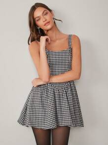 Enchnt Autumn Dress, Women's Romantic Plaid Design Fluffy Princess Dress, Fashion, Date Party Dress - Black - View 2