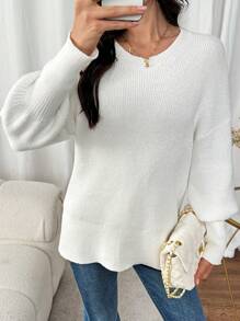 SHEIN LUNE Women's Loose Fit Solid Color Oversized Casual Knit Sweater For Autumn And Winter