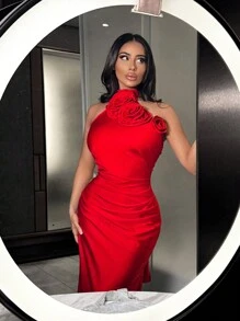 SHEIN SXY Vestido elegante de verano para mujer con adorno floral, adecuado para fiesta, baile de graduación y vestidos de invitada de boda