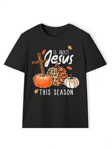 INAWLY Women Pumpkin Print Round Neck Short Sleeve T-Shirt - Black - View 3