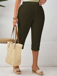 EMERY ROSE 大码纯色简约休闲时尚潮流裤 - 墨綠色 - 查看 5