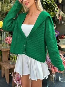 EURMUSE Knitwear Fluffy Cardigan With Deep V Neck - Green - View 6