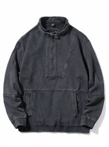 Manfinity Streetrush Chaqueta vaquera casual de manga larga con media cartera con cremallera de unicolor para hombres primavera y otoño