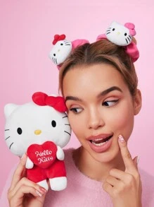 HELLO KITTY AND FRIENDS | SHEIN 2 件粉色卡通小猫发圈，带柔软毛绒饰品 - 粉色 - 查看 6