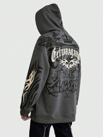 Street Life sweat-shirt à capuche ample avec motif d'impression moussante et filigrane pour hommes, streetwear vintage (col, ourlet et coutures d'épaule renforcés pour éviter la déformation)