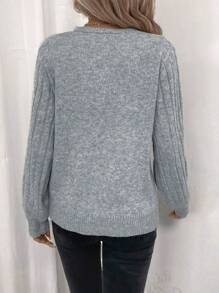 SHEIN Clasi 百搭V领毛衣，饰有纽扣，欧美休闲风格，秋冬针织套头衫 - 灰色 - 查看 2