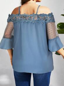 SHEIN Clasi 大码夏季优雅撞色蕾丝露肩吊带背心衬衫