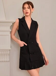 Aveloria Rosie 女式新款简约职业西装风格下摆褶皱无袖连衣裙