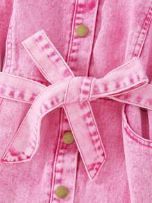 SHEIN 1 Stück fuchsiafarbenes lässiges Jeans Kleid für Tween-Mädchen