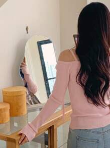 DAZY 女士系带露肩修身毛衣，秋季女装露肩上衣可爱上衣