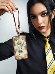 Harry Potter | ROMWE Hogwarts Pattern Portable ID Card Holder - Brown - View 5