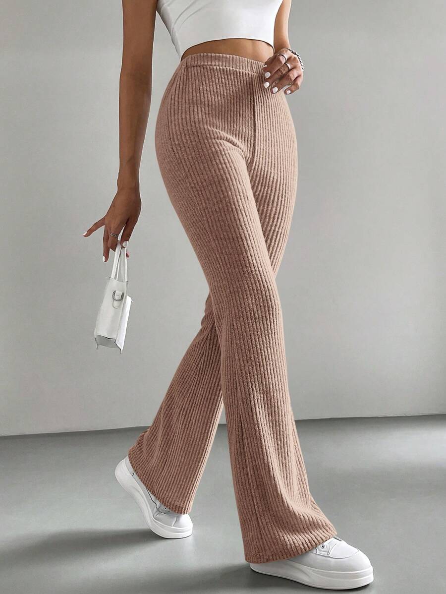 SHEIN EZwear Y2k Women's Solid Color Flared Flared Black Pants - Brown - View 1
