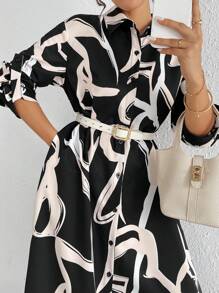 Mulvari 女士 V 领前扣长袖花卉印花喇叭下摆优雅连衣裙，朴素连衣裙，非常适合海滩/休闲/度假/家居服/返校 - 彩色 - 查看 3