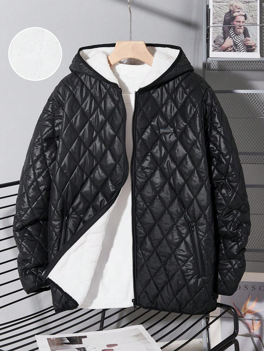 SHEIN 1pc Casual Fashion Warm Hooded 3-In-1 Compound Thick Padded Vest For Teen Boys, Suitable For Daily, School, Travel, Sport, Hiking, Autumn And Winter - Black - View 1