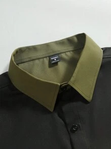 Manfinity Homme 男士漸層色長袖商務出差襯衫，春季/夏季 - 軍綠色 - 查看 7