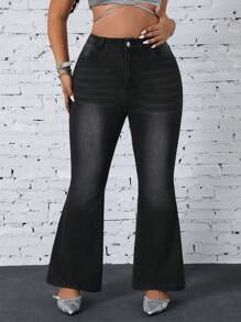 Jeanoix Plus Size Women Distressed Denim Jeans With Pocket & Skull Embroidery Design - Dark Grey - View 3