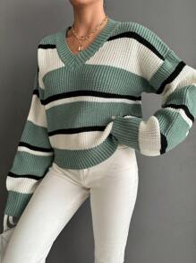 EURMUSE Striped Pattern Drop Shoulder Sweater - Multicolor - View 4
