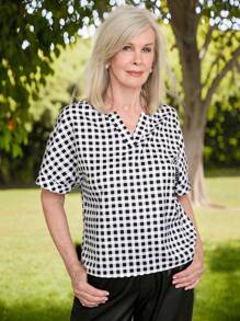 Miaspire Women's Summer Plaid V-Neck Short Sleeve Casual Shirt
