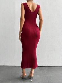 EURMUSE À Col Montant Épaule tombante Pull & En Tricot Robe - Rouge foncé - Voir 2