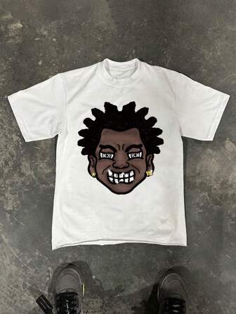 Manfinity Roughcore Men's Cartoon Print Simple Daily Crew Neck Short Sleeve T-Shirt, Summer