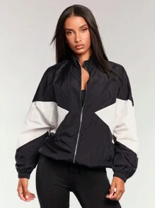 Forever 21 Women's Contrast Color Zip Up Casual Long Sleeve Jacket - Black - View 2