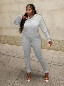 Slaydiva 2 piezas Conjunto básico y casual de ropa de casa - Jersey de punto con capucha de manga larga y pantalones de punto acanalado ajustados para mujer, otoño/invierno, 2 piezas