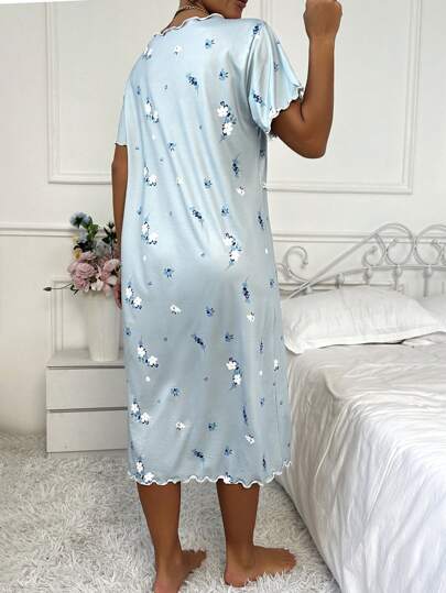 Bloemen Print Short Sleeve Nightgown Babydoll Perfect view 2