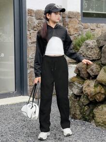 Girls Casual Knit Straight Leg Sweatpants - Black - View 4