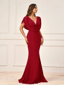SHEIN Belle Women's Simple & Conservative Chiffon Cowl Neck Design Mermaid Formal Dress, Suitable For Wedding, Mother's Day, Bridesmaid, Elegant Dress