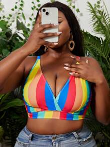 SHEIN Swim Curve Áo bikini sọc gợi cảm cho phụ nữ ngoại cỡ khi đi nghỉ ở bãi biển mùa hè - Nhiều màu - Xem 3