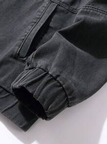 Manfinity Streetrush Chaqueta vaquera casual de manga larga con media cartera con cremallera de unicolor para hombres primavera y otoño