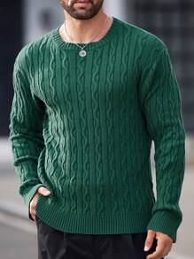 GENTILAND Áo Len Dệt Kim Cổ Tròn Dài Tay Thường Ngày Cho Nam, Thích Hợp Cho Mùa Thu Đông - Màu xanh lá cây đậm - Xem 1