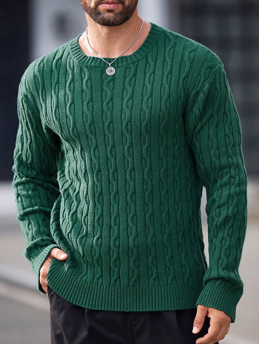 GENTILAND Áo Len Dệt Kim Cổ Tròn Dài Tay Thường Ngày Cho Nam, Thích Hợp Cho Mùa Thu Đông - Màu xanh lá cây đậm - Xem 1